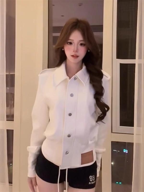 Korejski stil elegantni uredski kardigan s ovratnikom, uspravnim ramenima, dugim rukavima, rebrastim strukom za vitku siluetu, jesenski komad