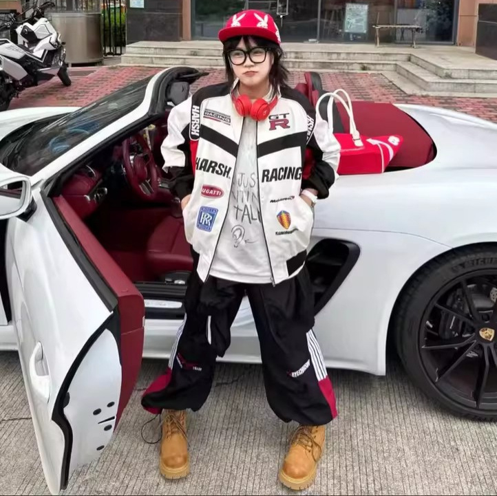 Unisex jakna za motocikl s američkim dizajnom, proljeće-jesen, trkački stil, dvostruki sloj baseball jakne sa stojećim ovratnikom, poliester