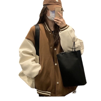 Unisex bomber jakna u retro američkom stilu, s flecom iznutra i debelim izradom, inspirirana školskim i korejskim stilom, casual