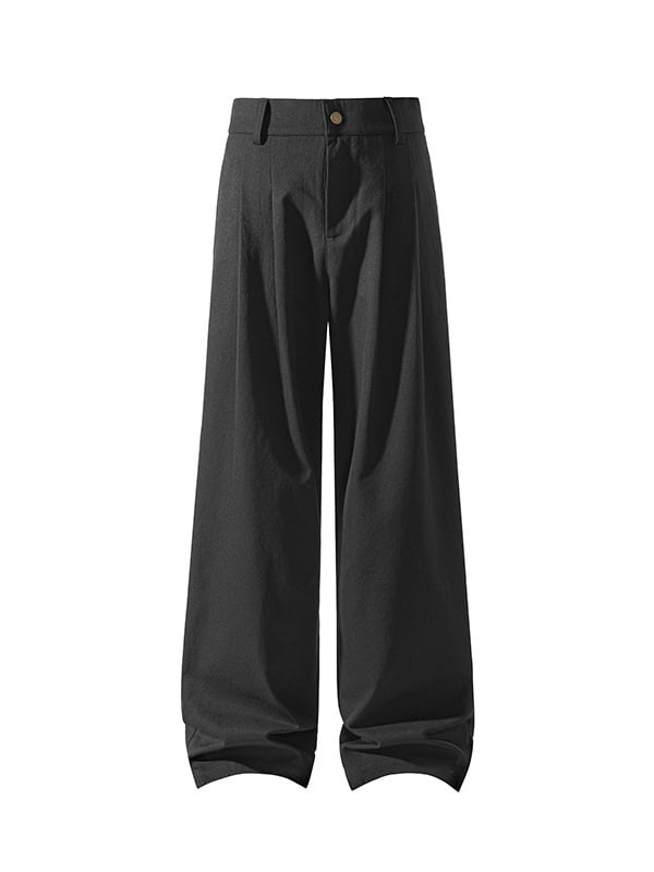 Pantaloni bărbați în stil Old Money, cu două plisuri și croi larg, casual, uni, lungi.