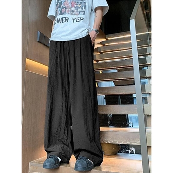 Pantaloni bărbați Yamamoto din bumbac-lin, stil japonez, croială relaxată, drapaj fluid, largi, lungi