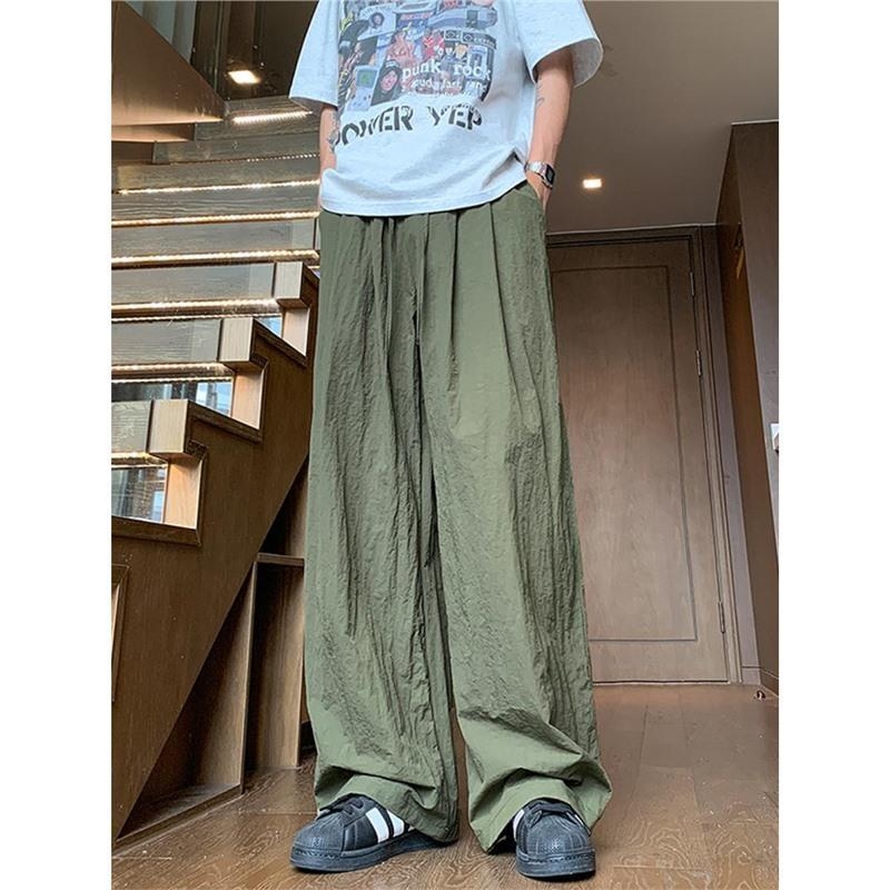 Pantaloni bărbați Yamamoto din bumbac-lin, stil japonez, croială relaxată, drapaj fluid, largi, lungi
