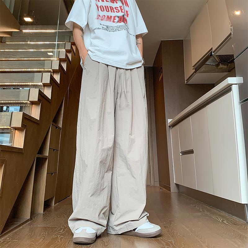 Pantaloni bărbați Yamamoto din bumbac-lin, stil japonez, croială relaxată, drapaj fluid, largi, lungi