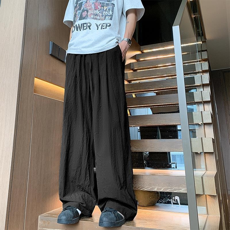 Pantaloni bărbați Yamamoto din bumbac-lin, stil japonez, croială relaxată, drapaj fluid, largi, lungi