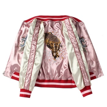 Izšivana jakna Yokosuka Tiger Fuji, japanski vintage Harajuku stil, široki kroj, ženska obostrana baseball jakna