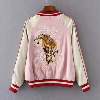 Izšivana jakna Yokosuka Tiger Fuji, japanski vintage Harajuku stil, široki kroj, ženska obostrana baseball jakna