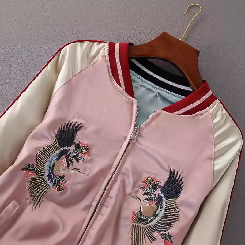Izšivana jakna Yokosuka Tiger Fuji, japanski vintage Harajuku stil, široki kroj, ženska obostrana baseball jakna