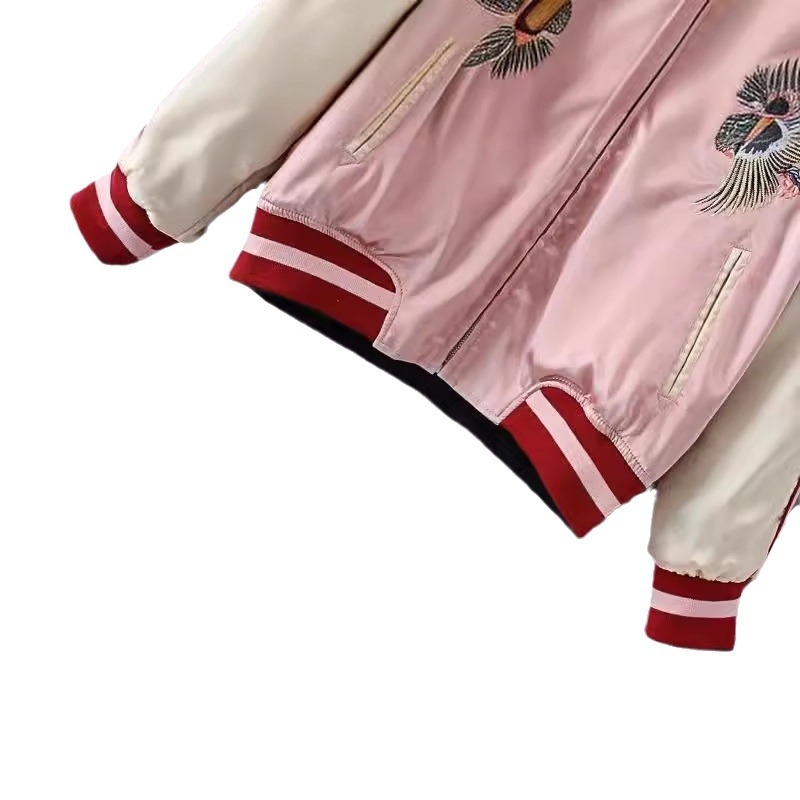 Izšivana jakna Yokosuka Tiger Fuji, japanski vintage Harajuku stil, široki kroj, ženska obostrana baseball jakna