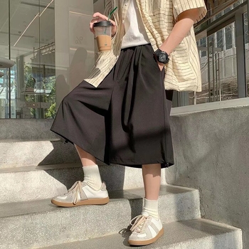 Pantaloni pentru bărbați cu croială largă, cropped, Ice Silk, stil japonez, vară, casual