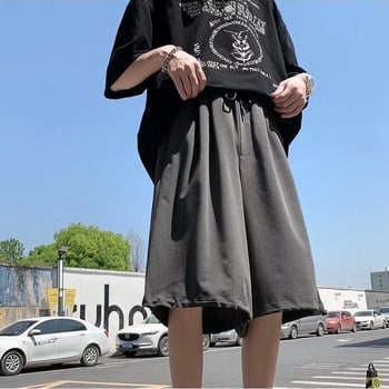 Pantaloni pentru bărbați cu croială largă, cropped, Ice Silk, stil japonez, vară, casual