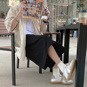 Pantaloni pentru bărbați cu croială largă, cropped, Ice Silk, stil japonez, vară, casual