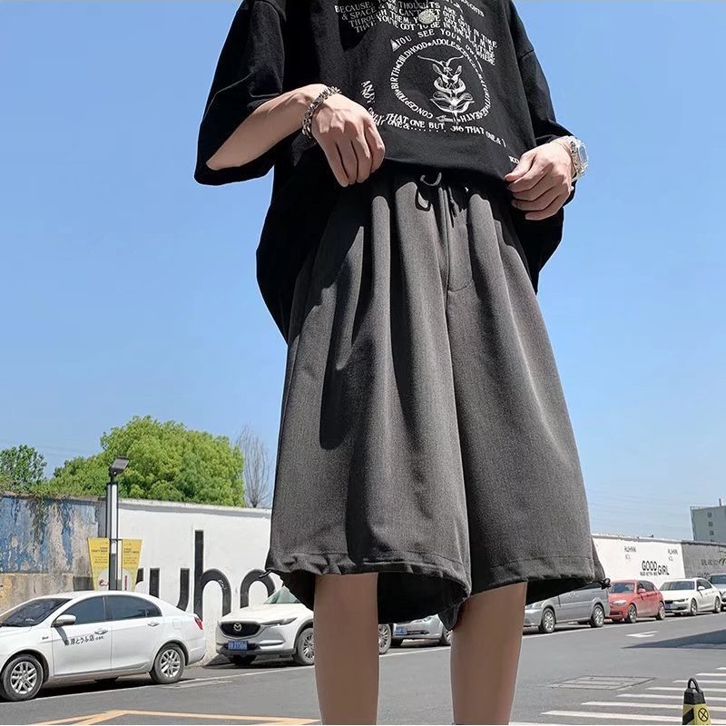 Pantaloni pentru bărbați cu croială largă, cropped, Ice Silk, stil japonez, vară, casual