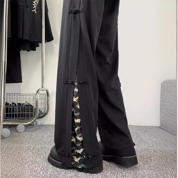 Pantaloni bărbați brodați de vară, ușori, croială dreaptă, cu curea, stil casual
