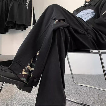 Pantaloni bărbați brodați de vară, ușori, croială dreaptă, cu curea, stil casual