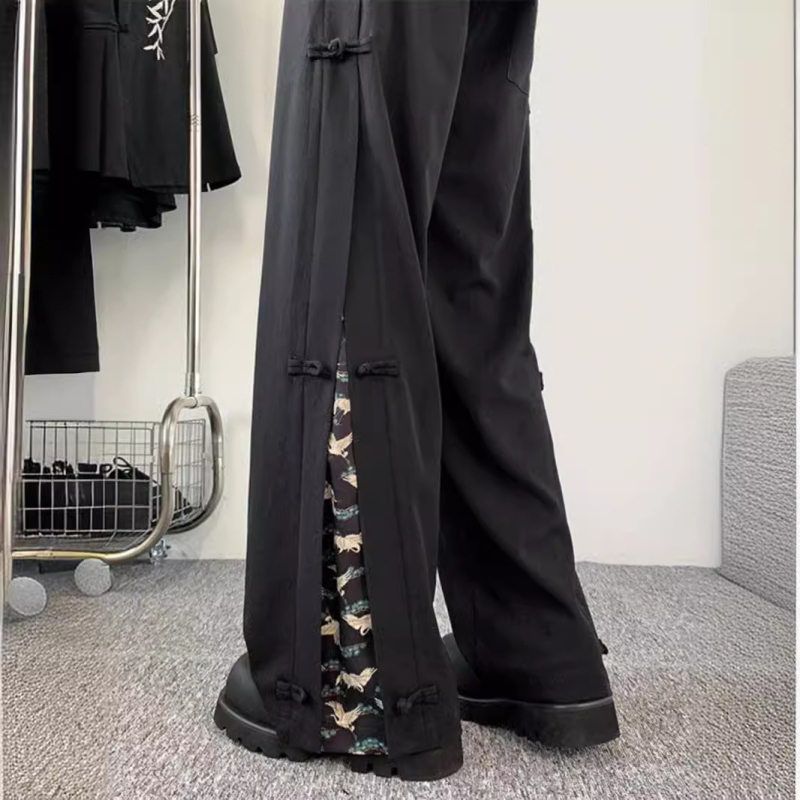 Pantaloni bărbați brodați de vară, ușori, croială dreaptă, cu curea, stil casual