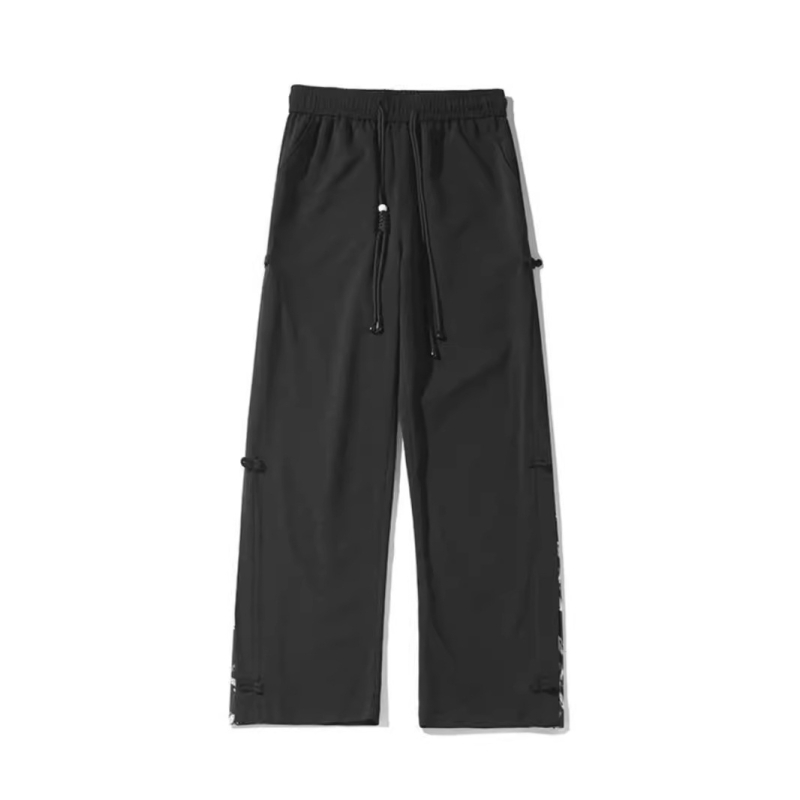 Pantaloni bărbați brodați de vară, ușori, croială dreaptă, cu curea, stil casual