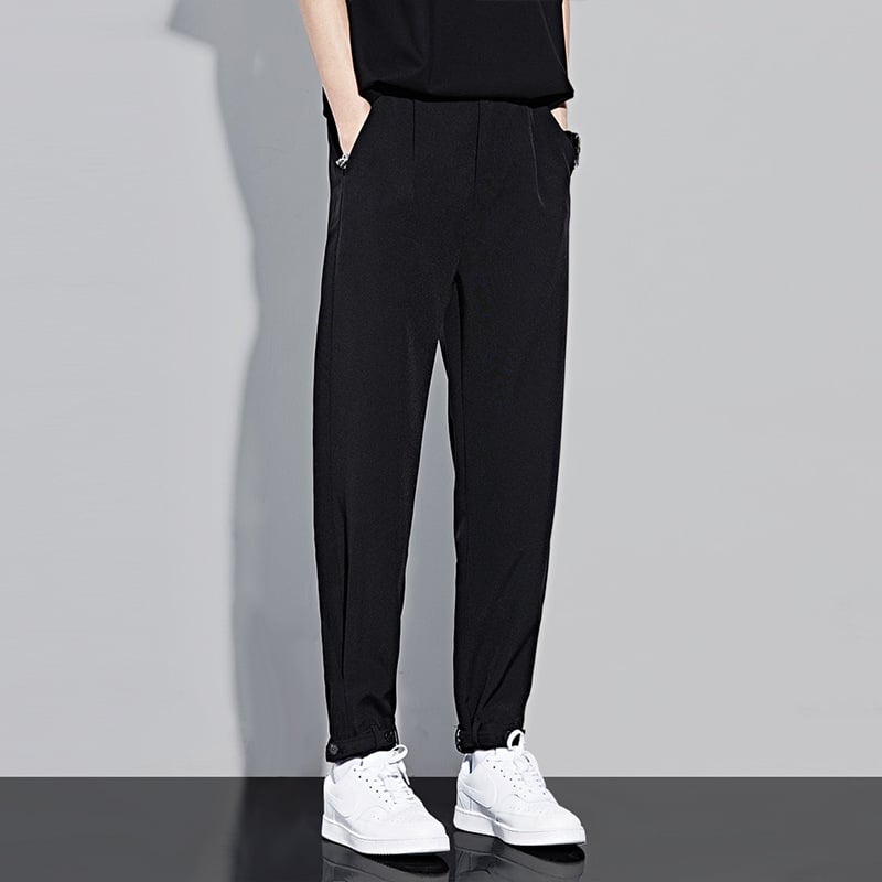 Pantaloni bărbați de vară din ice silk, croială drapată, stil coreean, largi, albi casual