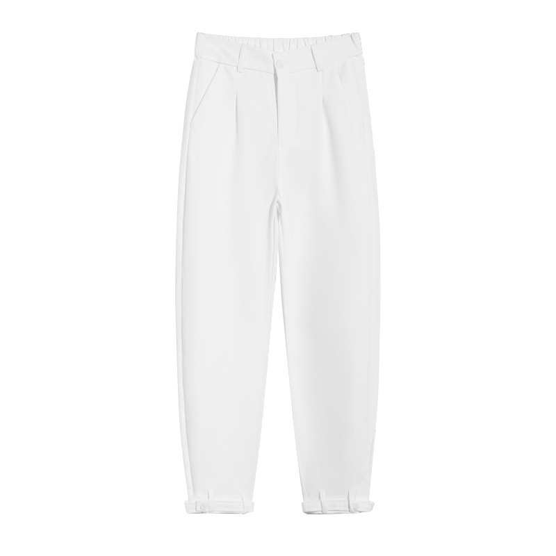 Pantaloni bărbați de vară din ice silk, croială drapată, stil coreean, largi, albi casual
