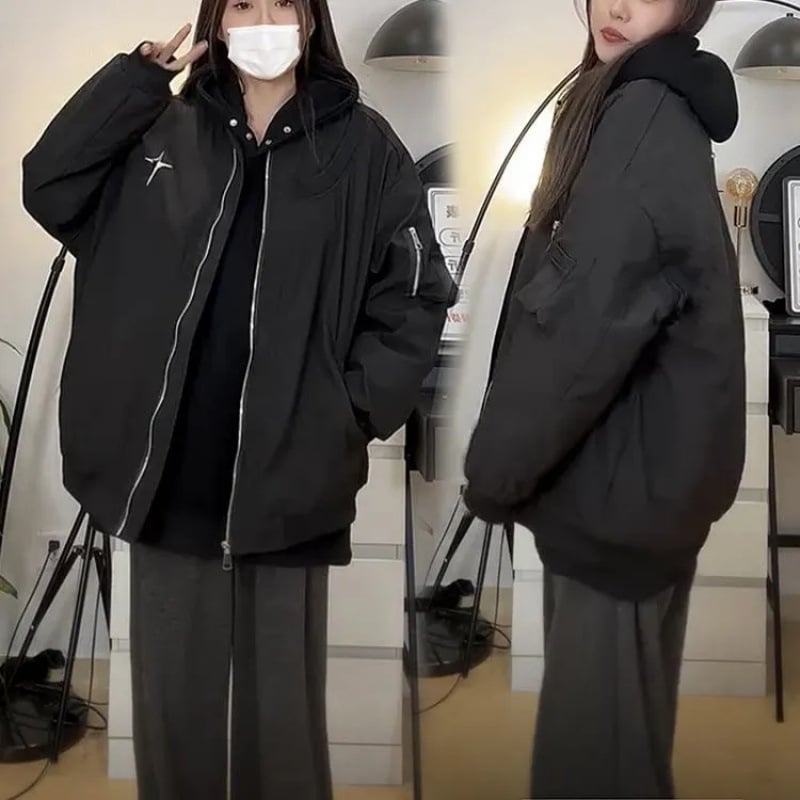 Ženska bomber jakna s pamučnim punjenjem, kratka, dugi rukavi, baseball ovratnik, gradski zimski stil
