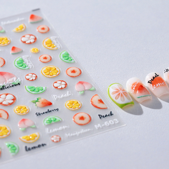 TENSOR Új kézműves technika a körmök számára: nyári gyümölcsös körömdísz matricák, öntapadó dísz elemek, Jelly Gel sorozat M-603