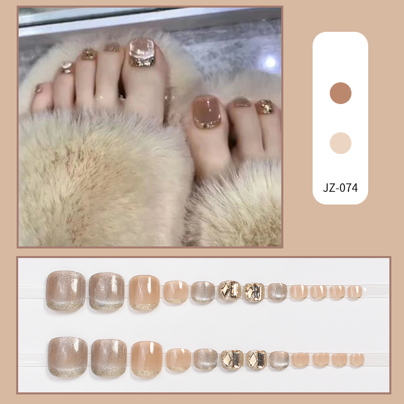 JZ-074 Macskaszem körömdíszítő matricák lábujjakhoz, kézzel készített, nude csillogó kövekkel