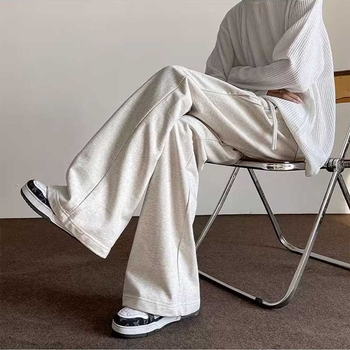Őszi férfi casual nadrág fleece-béléssel, egyenes szabású, hosszú, amerikai stílusú streetwear tiniknek