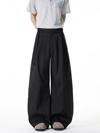 Pantaloni bărbați în stil Kendō, cu două centuri, plisate și drapate, lungi, drepti, ușor evazați