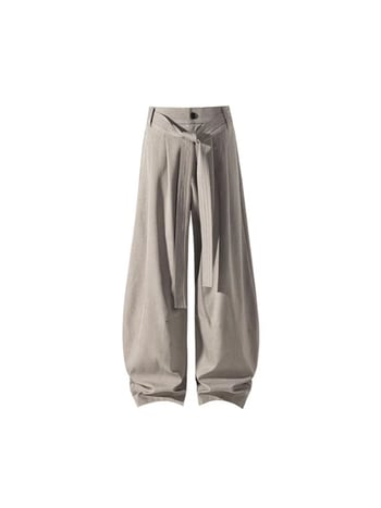 Pantaloni bărbați în stil Kendō, cu două centuri, plisate și drapate, lungi, drepti, ușor evazați