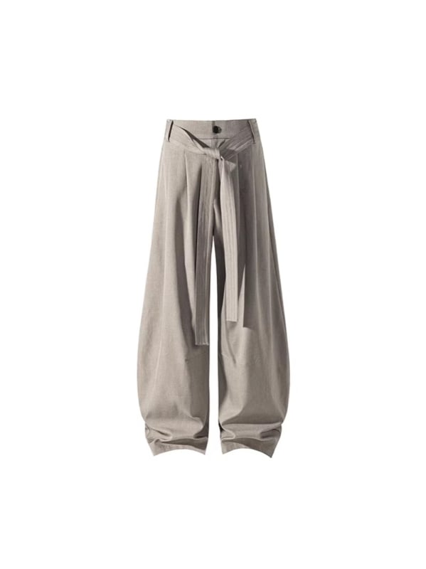 Pantaloni bărbați în stil Kendō, cu două centuri, plisate și drapate, lungi, drepti, ușor evazați