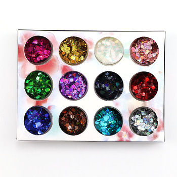 Lézeres körömdíszítő glitter, vegyes méretek és szabálytalan formák, 12 szín DIY sminkhez és manikűrhöz