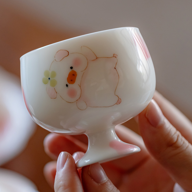 Porcelanska čajna šalica s ručno oslikanim motivom simpatičnog praseta, kineski stil, za žene