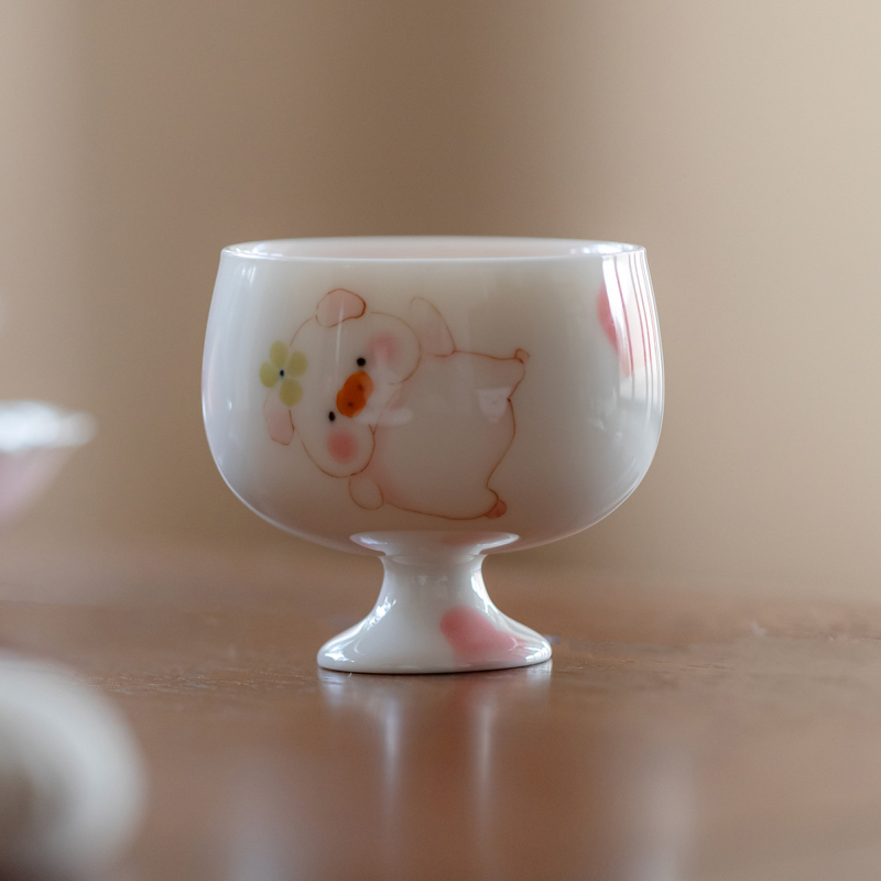 Porcelanska čajna šalica s ručno oslikanim motivom simpatičnog praseta, kineski stil, za žene