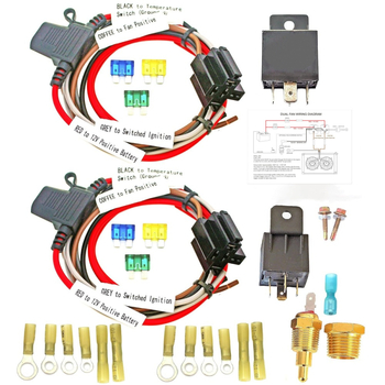 Zylw Двоен електрически охладителен вентилатор - комплект за окабеляване с термостат 185/175 и 40A автомобилно реле