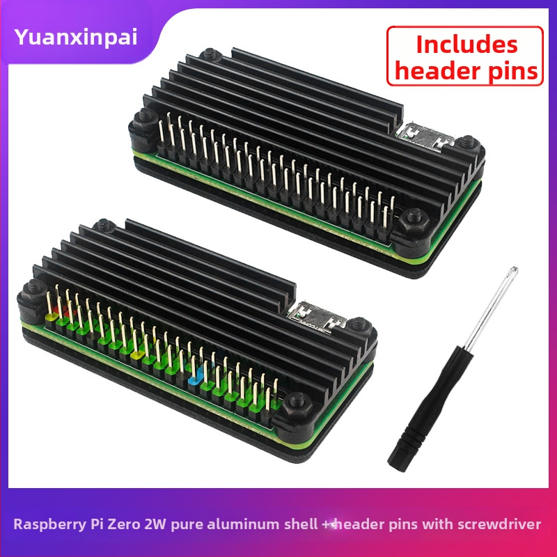Hlinírový ochranný kryt pre Raspberry Pi Zero 2W s GPIO pinmi a skrutkovačom
