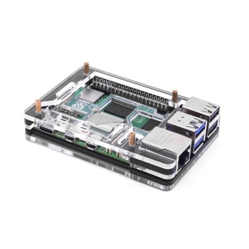 Akrilno kućište za Raspberry Pi 5, 5 slojeva, crno-prozirno dvobojno, kompatibilno s pločom Raspberry Pi 5.