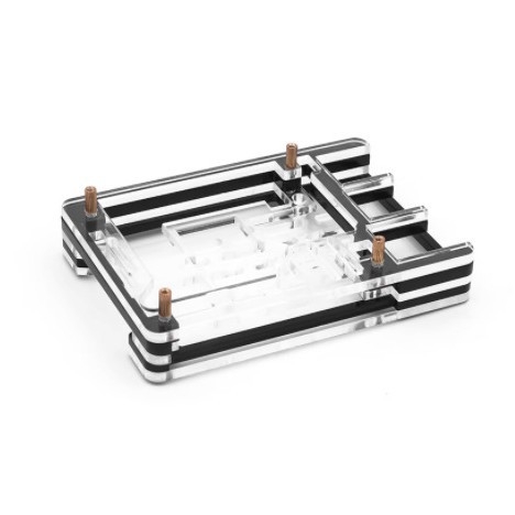 Akrilno kućište za Raspberry Pi 5, 5 slojeva, crno-prozirno dvobojno, kompatibilno s pločom Raspberry Pi 5.