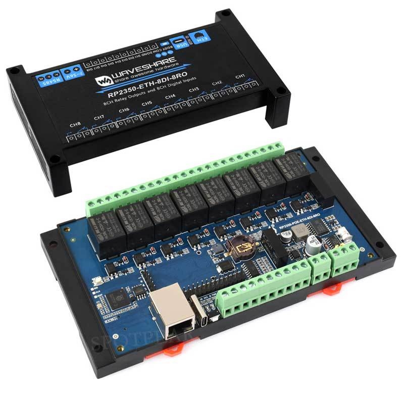 RP2350B Raspberry Pi Pico 2 индустриален клас 8-канално реле с RS485 дигитален вход и мрежов интерфейс