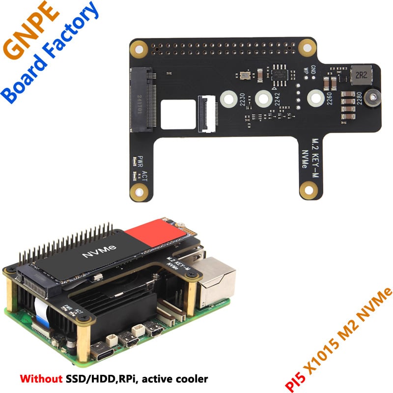 Raspberry Pi 5 X1015 PCIe към M.2 NVMe SSD разширителна платка