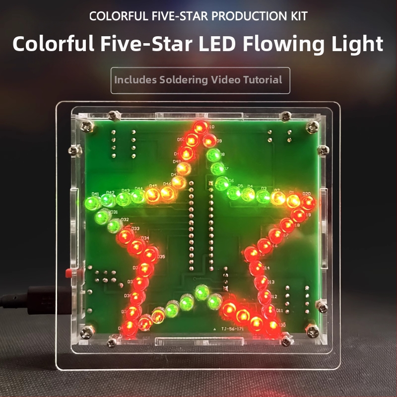 Farebná LED bežiace svetlo s päťcípou hviezdou – DIY elektronický set s 8051 mikrokontrolérom TJ-56-171