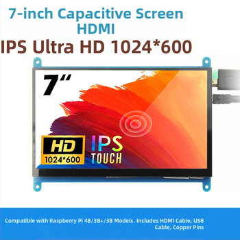 Raspberry Pi 7-инчов дисплей с капацитивен сензор за докосване, HDMI, IPS 1024x600, съвместим с Raspberry Pi 4B/3B+