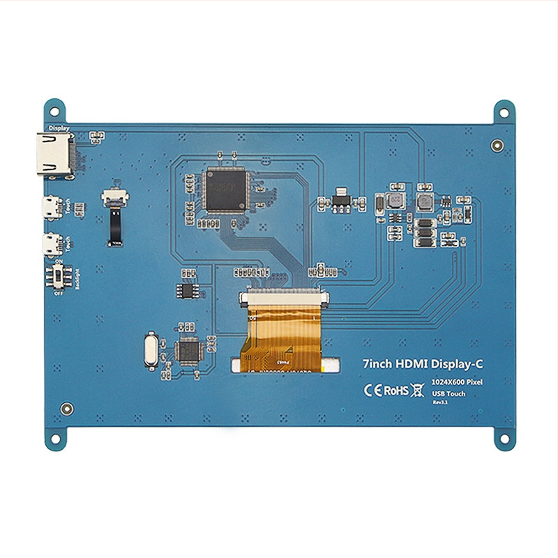 Raspberry Pi 7-инчов дисплей с капацитивен сензор за докосване, HDMI, IPS 1024x600, съвместим с Raspberry Pi 4B/3B+