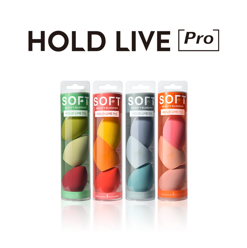 HOLD LIVE Szépségtojás Szett – Rendkívül puha, pormegkímélő, száraz és nedves használathoz, ferde, csepp alakú alapozó szivacs, 3 darab