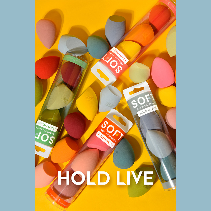 HOLD LIVE Szépségtojás Szett – Rendkívül puha, pormegkímélő, száraz és nedves használathoz, ferde, csepp alakú alapozó szivacs, 3 darab