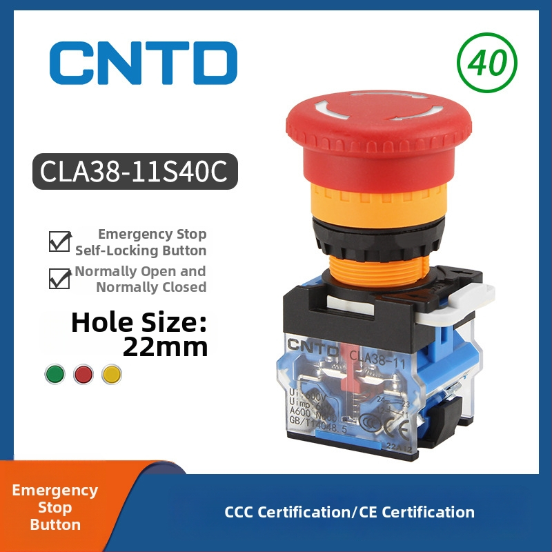 CNTD CLA38-11S40C-R núdzové tlačidlo, samozamykajúce sa, 40 mm