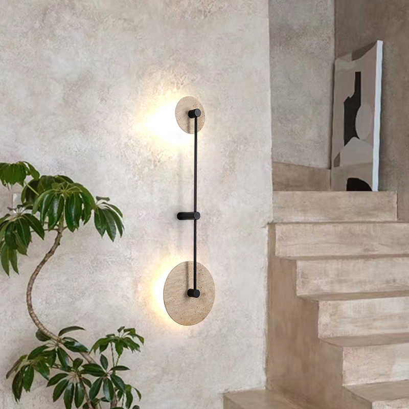 Žuta travertinska zidna lampa u japanskom stilu – retro luksuz, minimalistički dizajn, pogodna za spavaću sobu, hodnik, dnevni boravak i blagovaonu