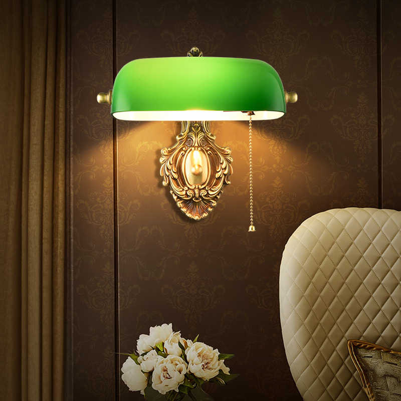 Zidna bakrena lampa s zelenim staklom, vintage bakreno djelo, regulirana; pogodna za spavaću sobu, hotel, radni prostor, ispred ogledala i hodnika