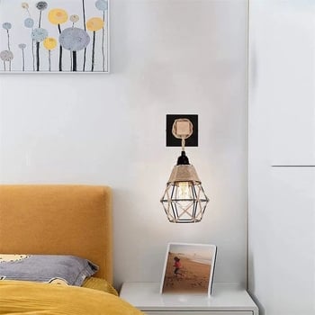 Stenska lampa u američko-retro-industrijskom stilu s konopnim užetom kao abažurom, LED svjetlom, tijelo od željeza — pogodna za blagovaonicu, dnevnu sobu, hodnik, balkon, spavaću sobu i radnu sobu