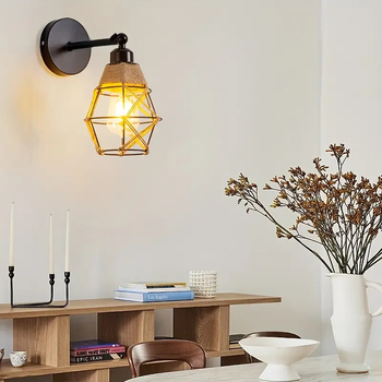 Stenska lampa u američko-retro-industrijskom stilu s konopnim užetom kao abažurom, LED svjetlom, tijelo od željeza — pogodna za blagovaonicu, dnevnu sobu, hodnik, balkon, spavaću sobu i radnu sobu
