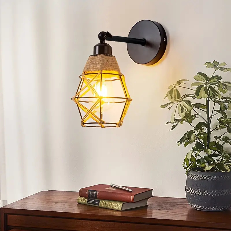 Stenska lampa u američko-retro-industrijskom stilu s konopnim užetom kao abažurom, LED svjetlom, tijelo od željeza — pogodna za blagovaonicu, dnevnu sobu, hodnik, balkon, spavaću sobu i radnu sobu