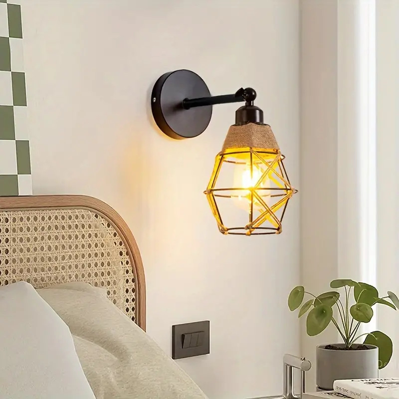 Stenska lampa u američko-retro-industrijskom stilu s konopnim užetom kao abažurom, LED svjetlom, tijelo od željeza — pogodna za blagovaonicu, dnevnu sobu, hodnik, balkon, spavaću sobu i radnu sobu